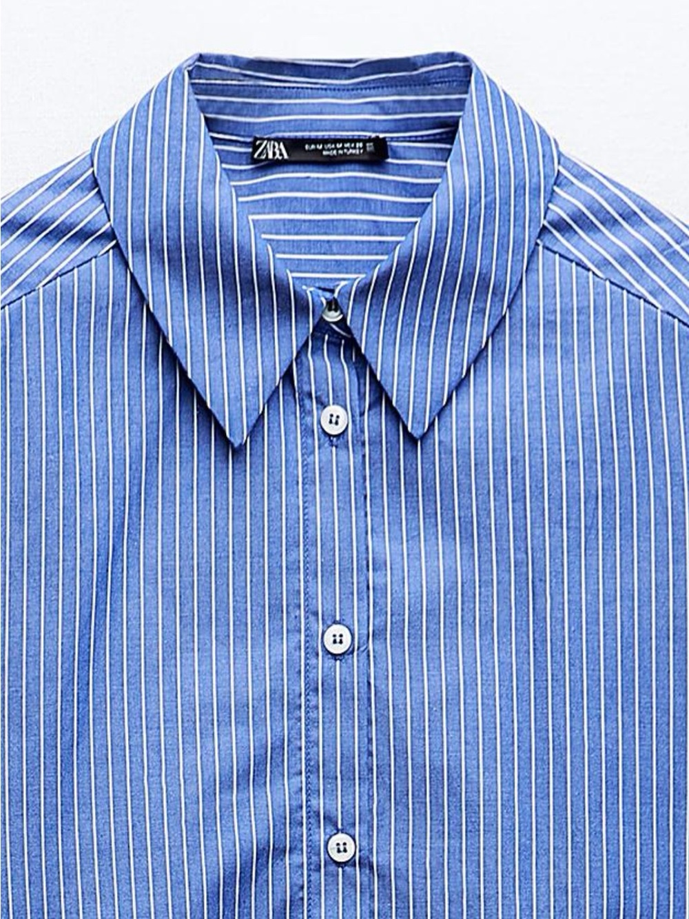 Zara Button Down Shirt, Cotton Poplin, Cropped, Blue & White Stripe, M - Picture 4 of 13